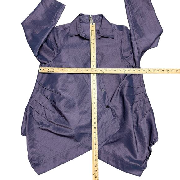 A La Mode by XiAO Taffeta Jacket Womens M Purple Asymmetrical Button Lagenlook - Picture 11 of 16